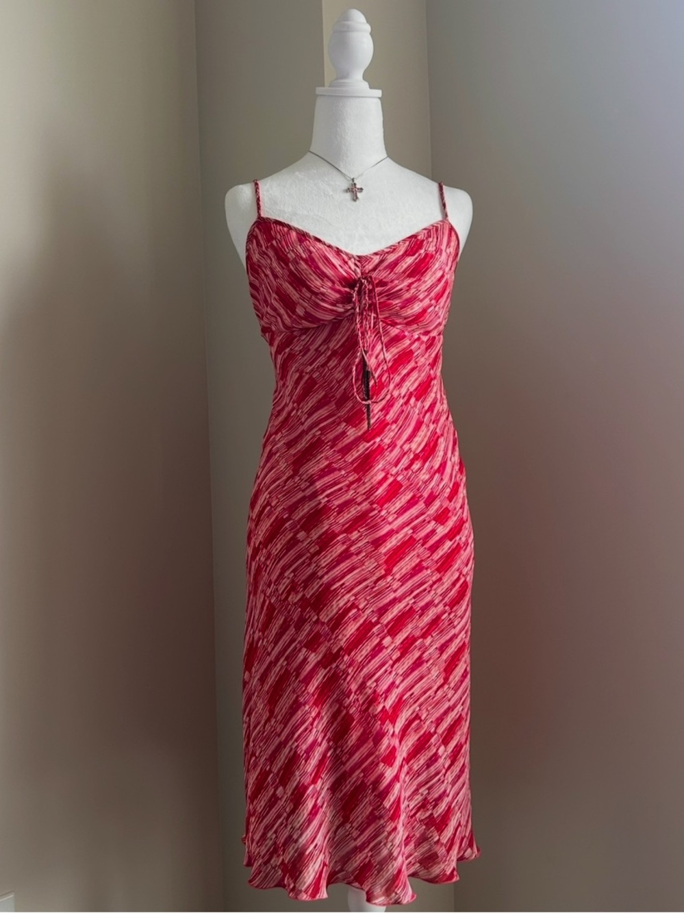 2000's Pink Patterned Midi Dress